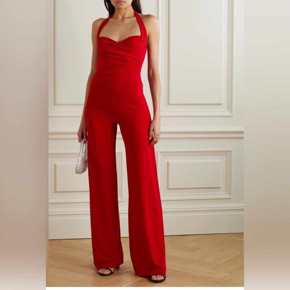 NWT Norma Kamali Cayla Red Straight Leg Jumpsuit, Sz M